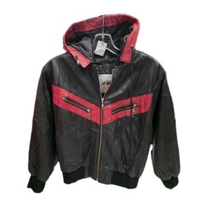 Rare Vintage Adidas Equipment Women's Leather Bomber Jacket Black And Red